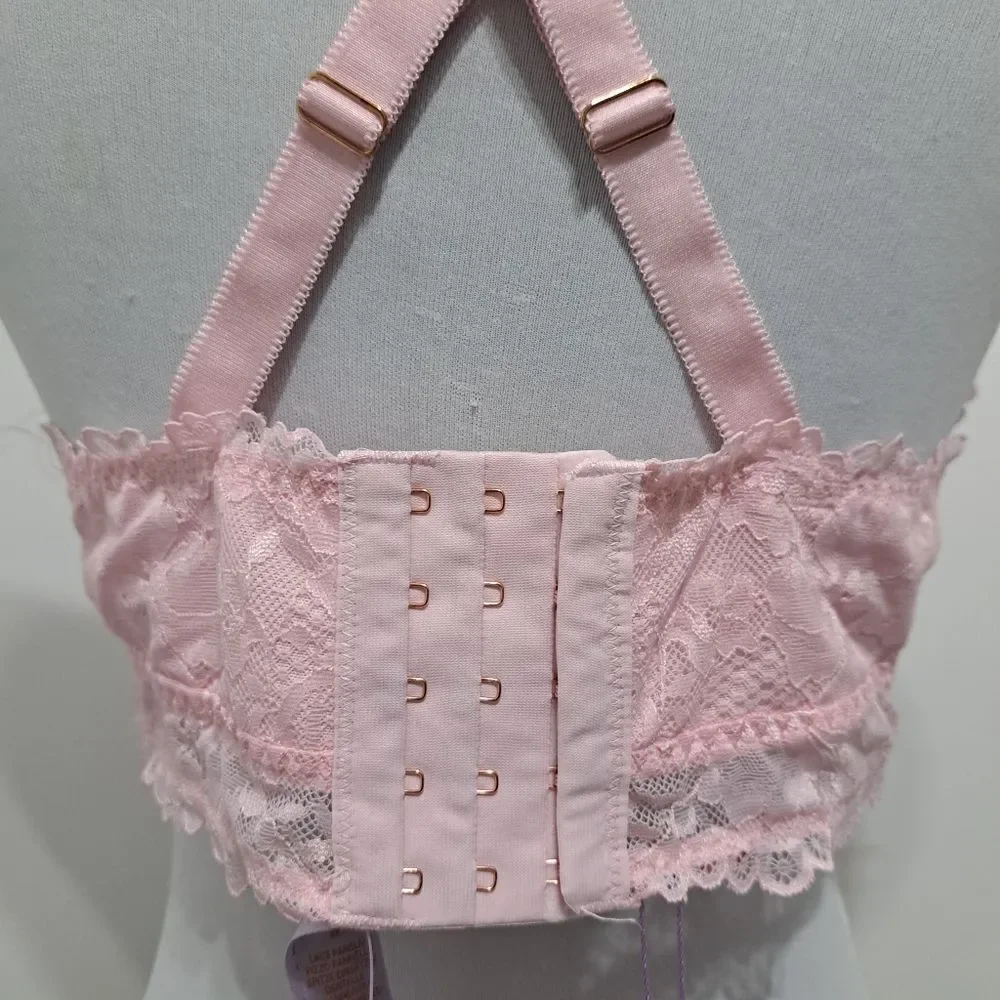 Savage X Fenty Floral Lace Bralette Racerback Pink/ Black Bra 1X NWT